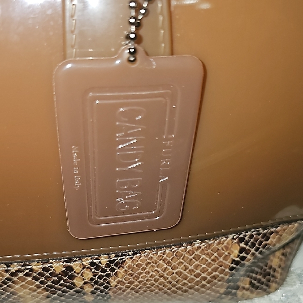 Furla Candy Snake bottome Brown Glossy Handbag with lock and tag - Picture 6 of 6